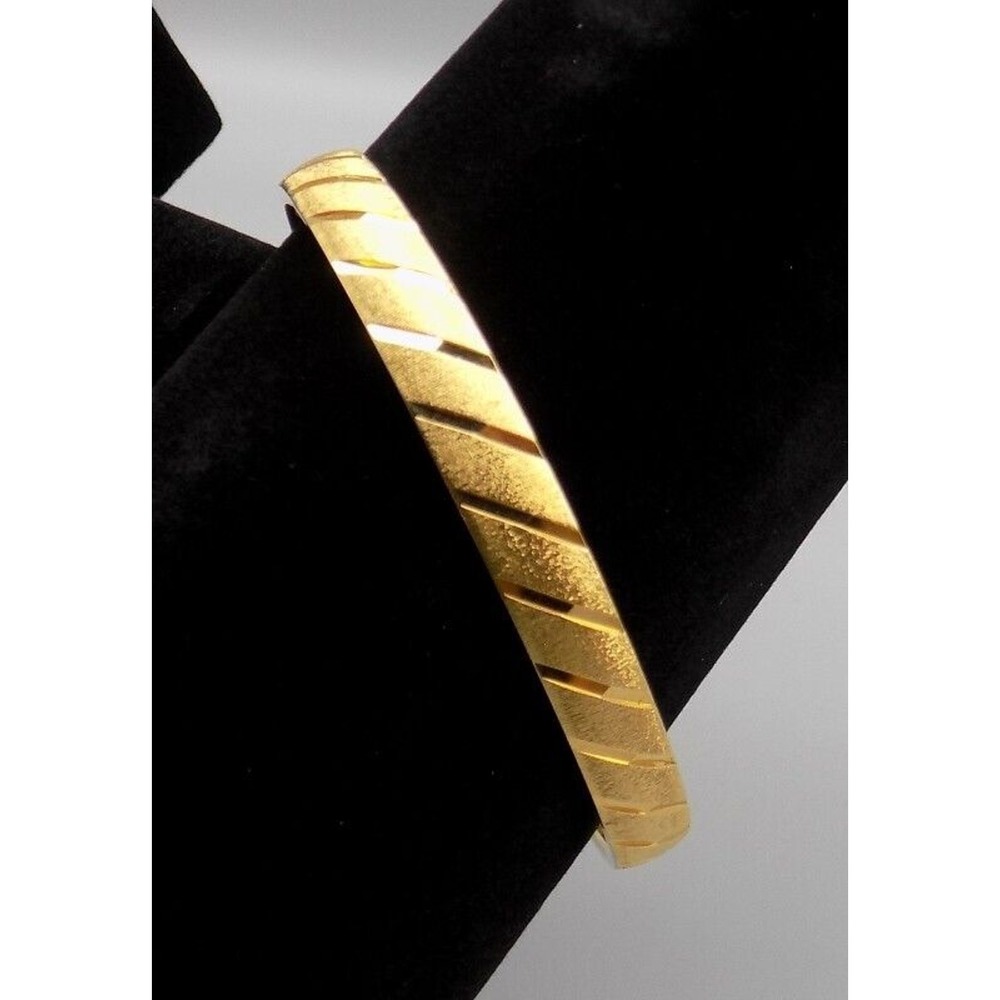 Monet Signed Bangle Bracelet Brushed & Etched Gold-Tone New Condition - Picture 3 of 4